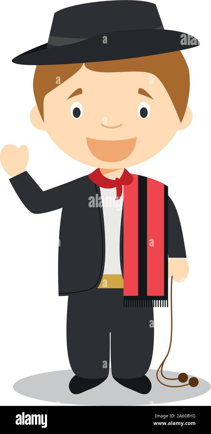 Charakter aus Uruguay gekleidet in der traditionellen Weise als Gaucho. Vector Illustration. Kinder der Welt Sammlung. Stock Vektor
