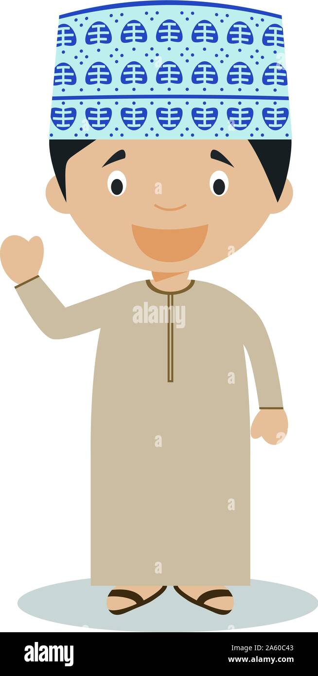 Charakter aus Oman gekleidet in der traditionellen Weise Vector Illustration. Kinder der Welt Sammlung. Stock Vektor
