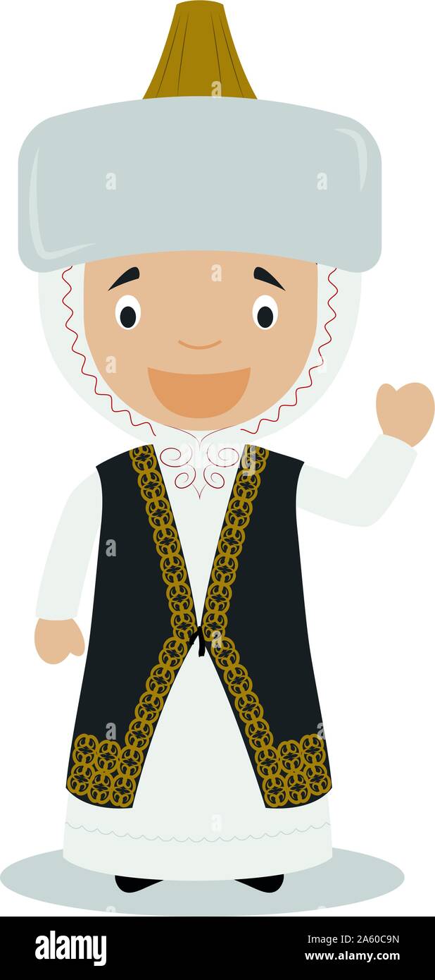 Zeichen aus Kasachstan gekleidet in der traditionellen Weise Vector Illustration. Kinder der Welt Sammlung. Stock Vektor