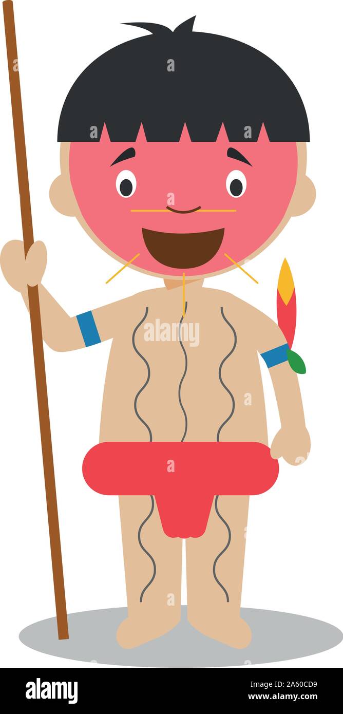 Charakter aus Venezuela gekleidet in der traditionellen Weise als Yanomami indigenen. Vector Illustration. Kinder der Welt Sammlung. Stock Vektor