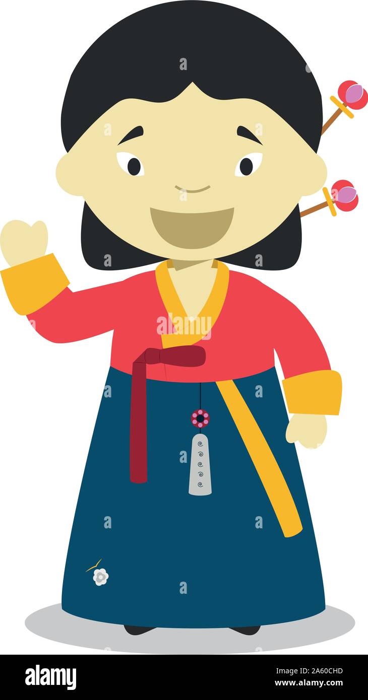 Charakter aus Südkorea gekleidet in der traditionellen Weise mit hanbok. Vector Illustration. Kinder der Welt Sammlung. Stock Vektor