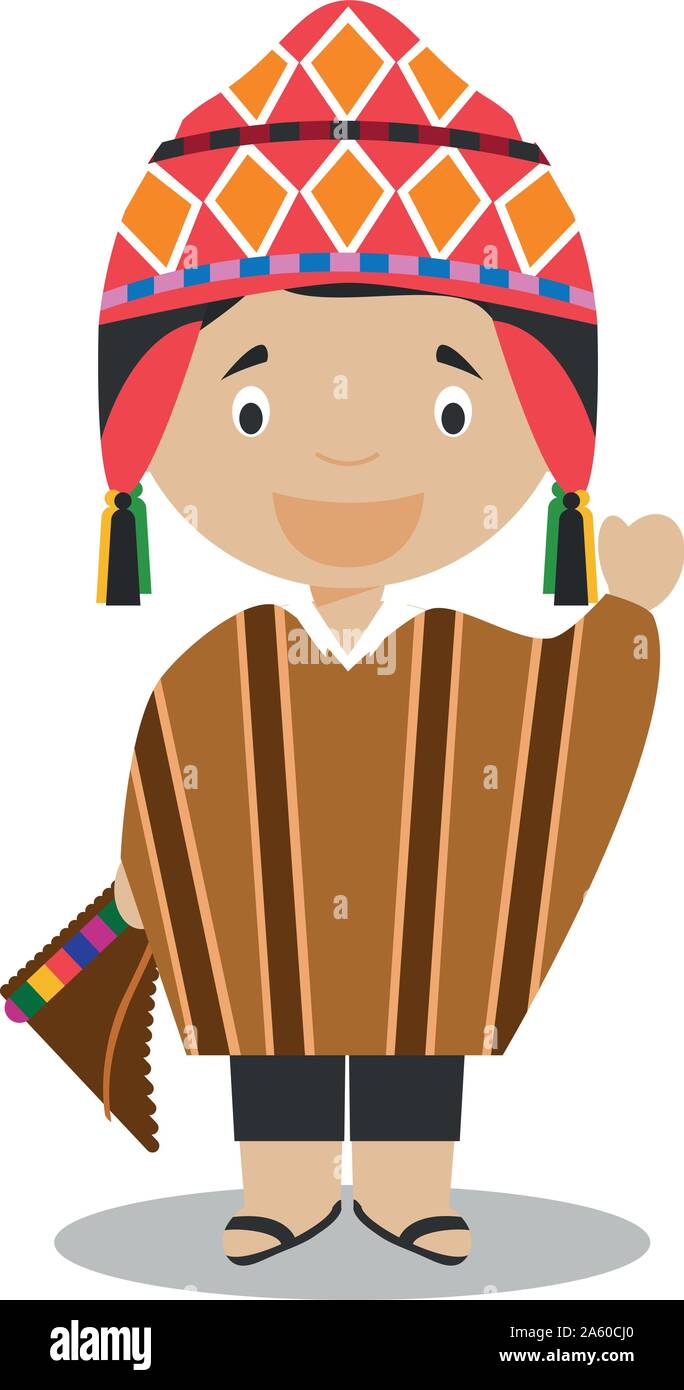 Charakter aus Peru gekleidet in der traditionellen Weise Vector Illustration. Kinder der Welt Sammlung. Stock Vektor