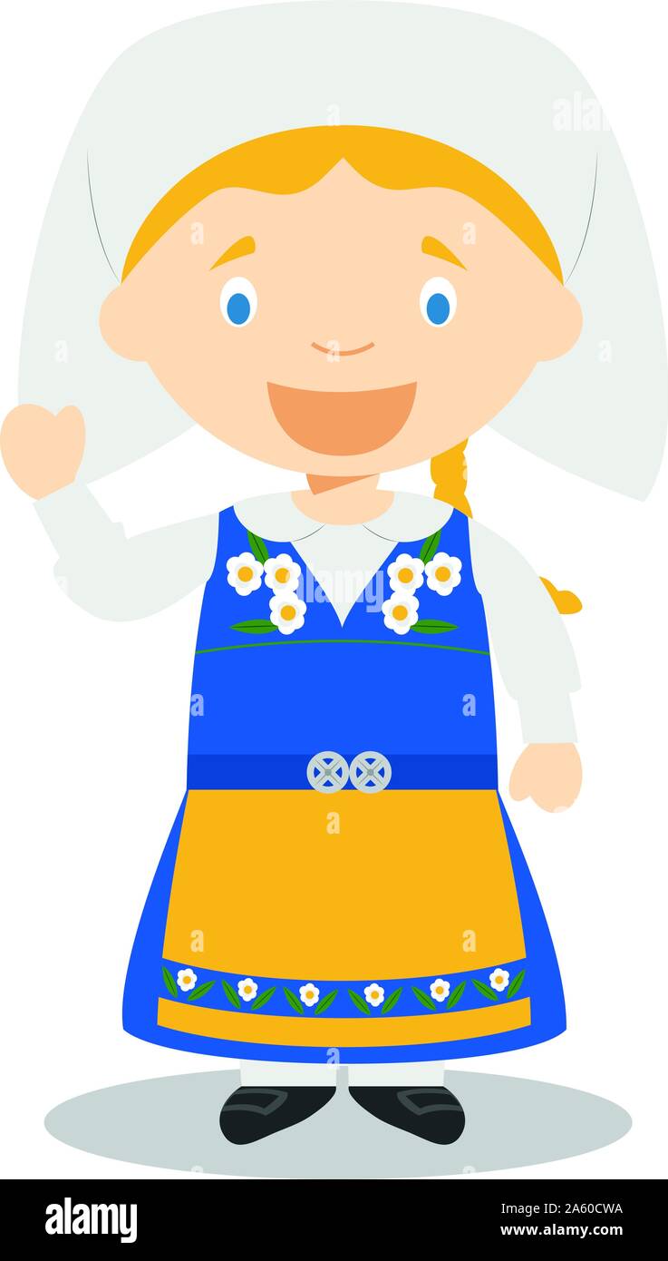 Charakter aus Schweden gekleidet in der traditionellen Weise Vector Illustration. Kinder der Welt Sammlung. Stock Vektor