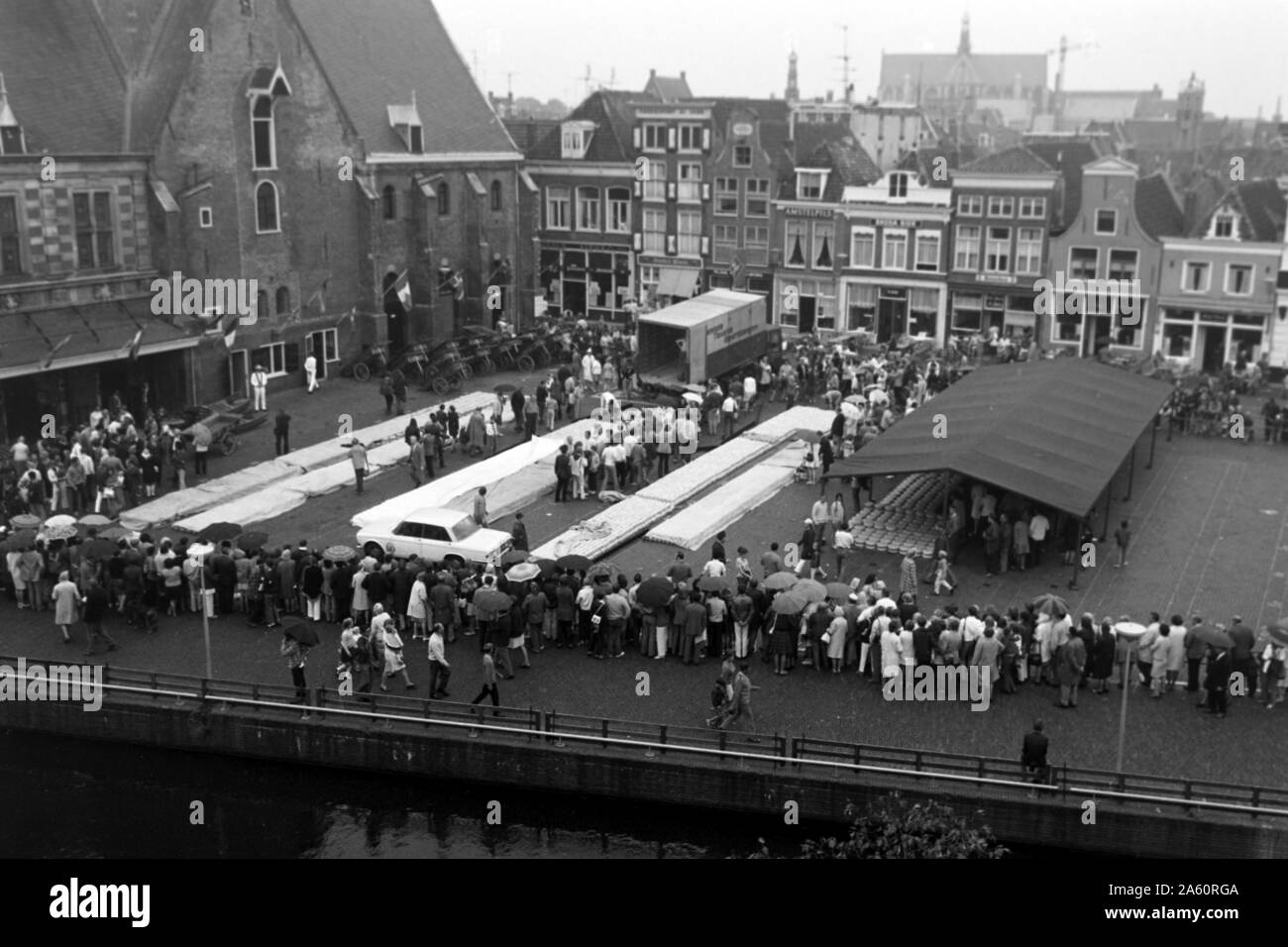 Vorbereitung für den Käsemarkt werdener getroffen, Alkmaar Niederlande 1971. Die Vorbereitungen für die lokalen Käsemarkt werden gehalten, Alkmaar Niederlande 1971. Stockfoto