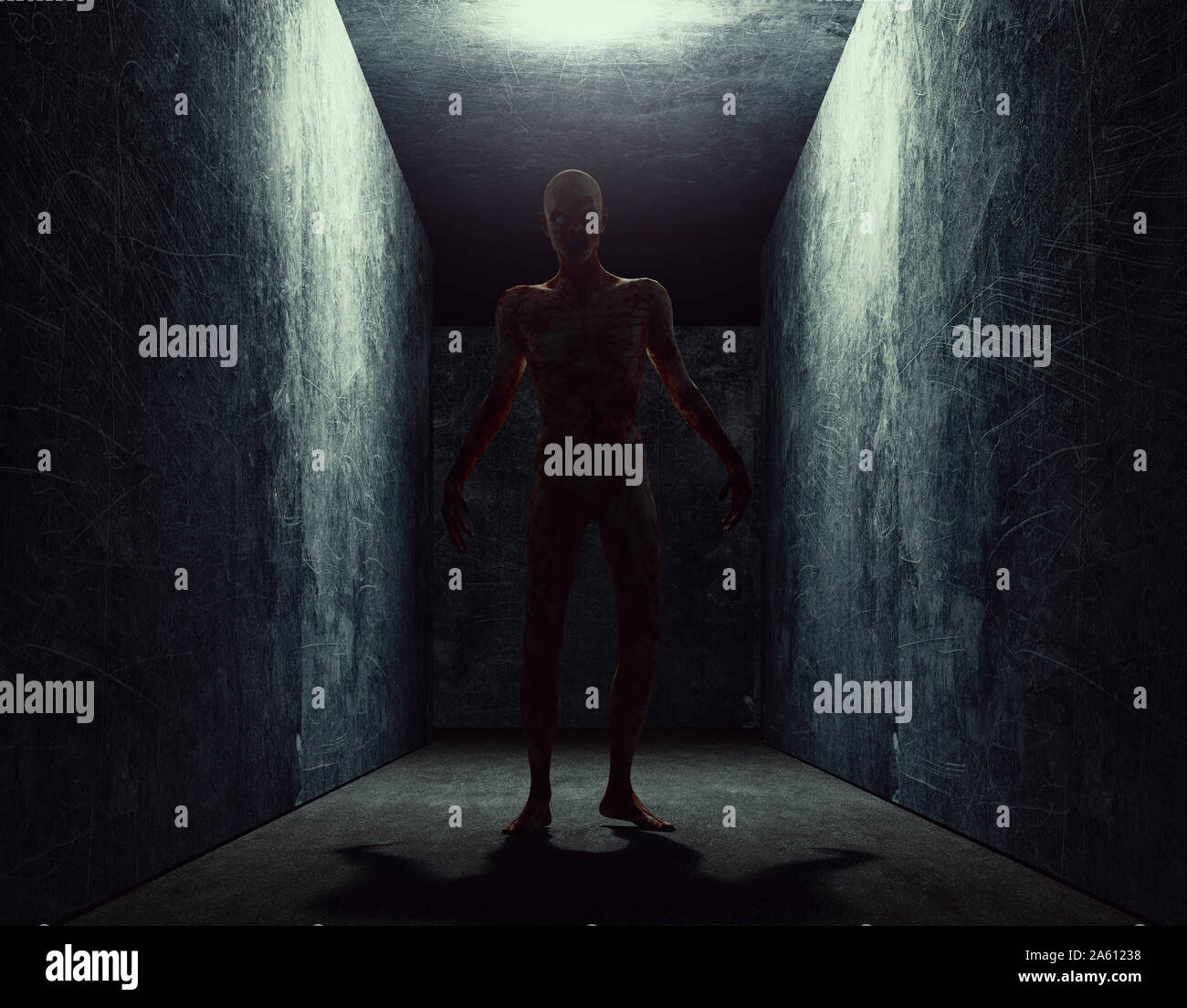 Wesen von einem anderen Planeten, seltsame Kreatur oder Zombie, 3D-Rendering Stockfoto