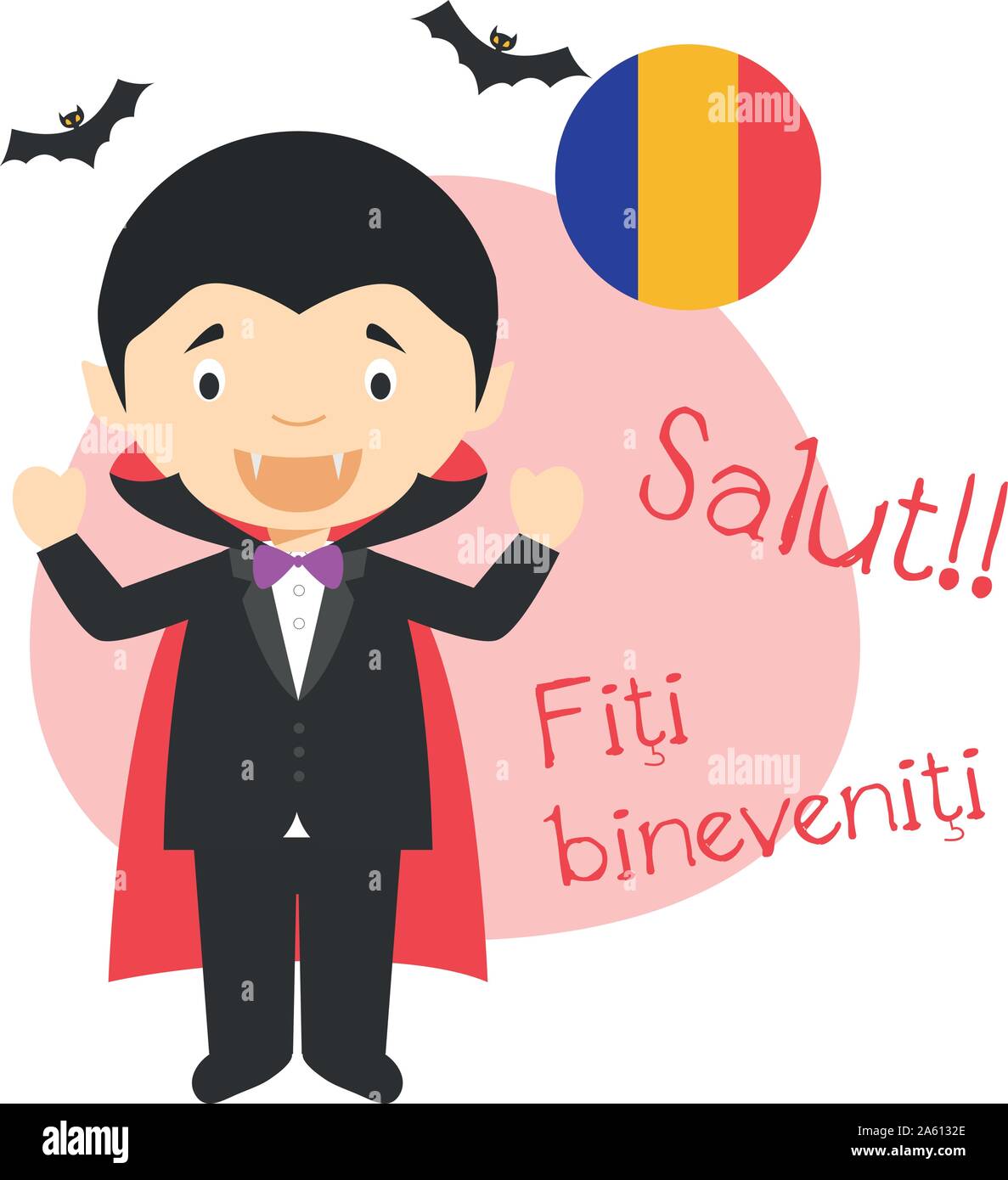 Hello Romania Vector Illustration der Zeichentrickfigur sagen Hallo und herzlich ...
