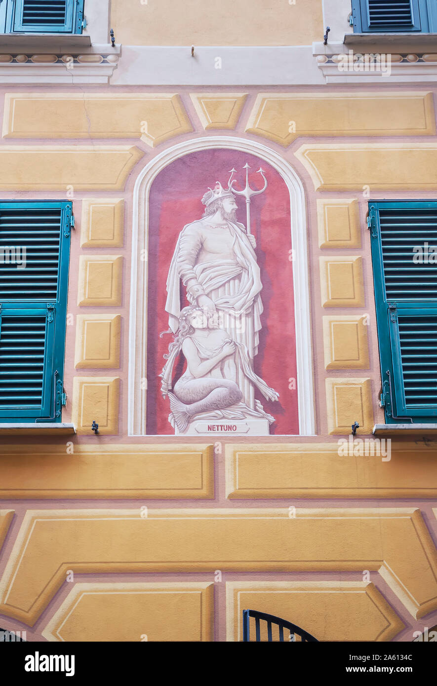 Traditionelle Ligurische Haus Fassade, Camogli, Riviera di Levante, Ligurien, Italien, Europa Stockfoto