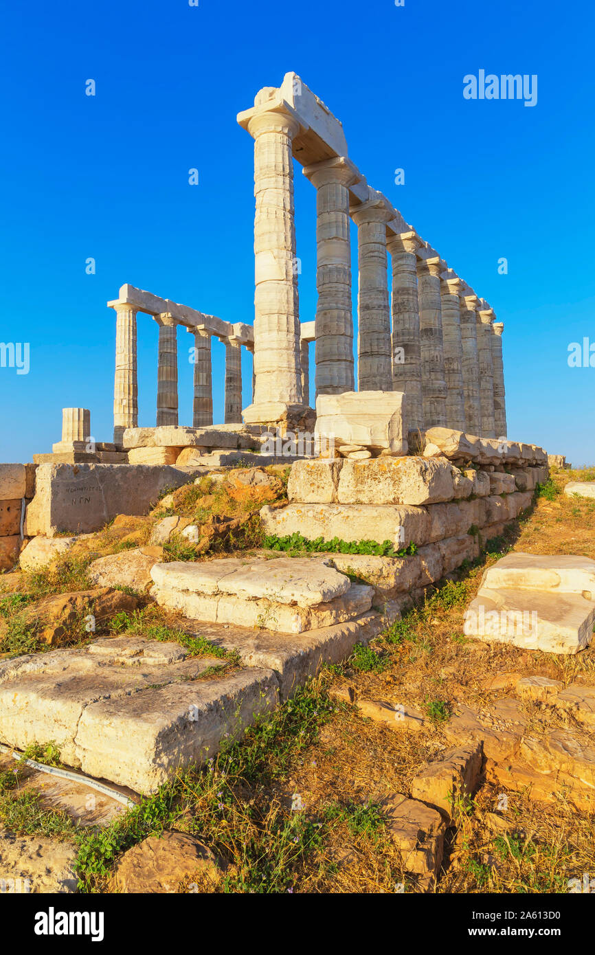 Tempel des Poseidon, Kap Sounion, Attika, Griechenland, Europa Stockfoto