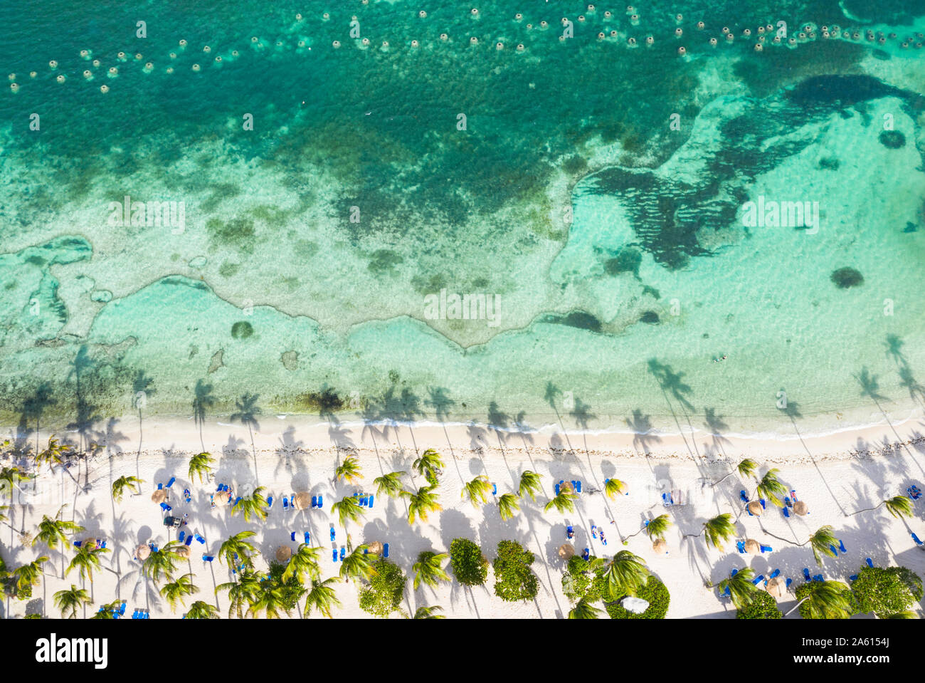 Von Palmen gesäumten Strand von Karibischen Meer von oben gewaschen von Drone, St. James Bay, Antigua, Leeward Inseln, West Indies, Karibik, Zentral- und Lateinamerika Stockfoto