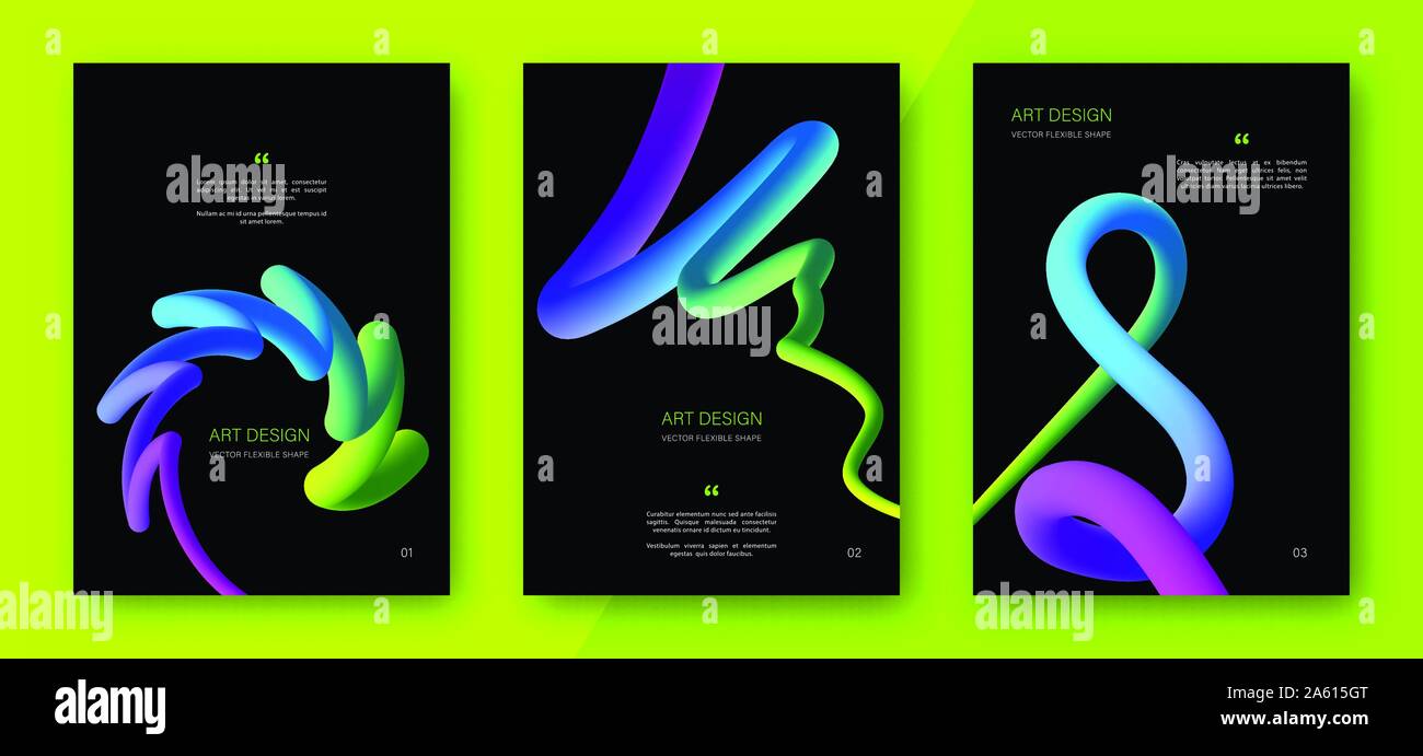 Kreative bunte Cover eingestellt. Trendy abstrakt Design Flyer mit Flüssigkeit mehrfarbigen Farbverlauf formen. Abstrakte Hintergründe mit gebogenen Formen Stock Vektor