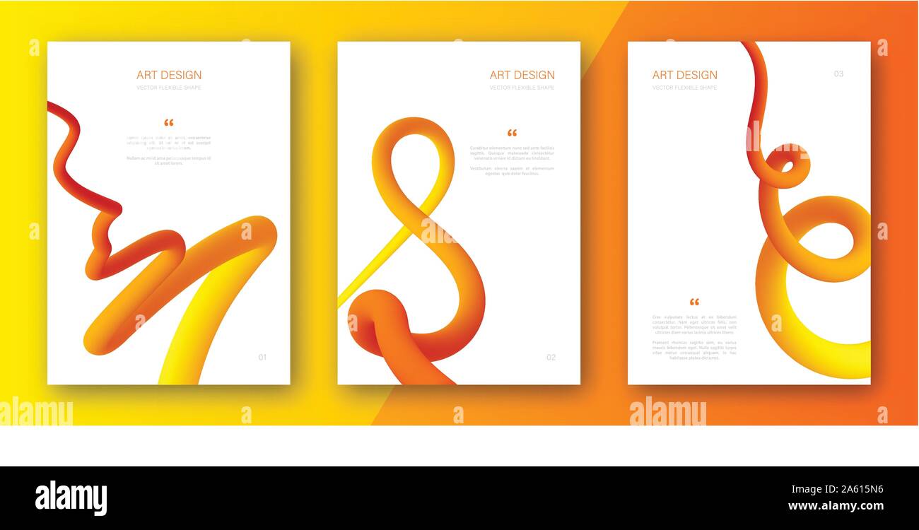 Kreative bunte Cover eingestellt. Trendy abstrakt Design Flyer mit Flüssigkeit gelb-orange gradient Formen. Abstrakt geschwungene Formen Stock Vektor