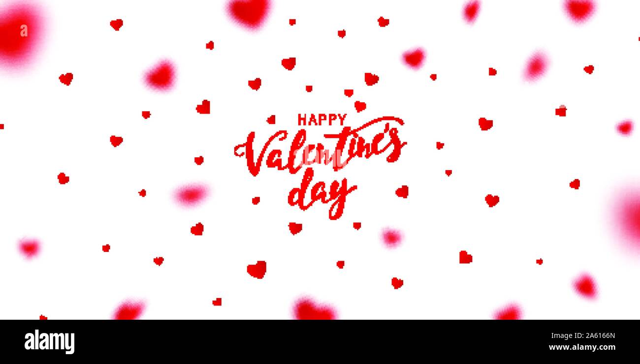 Valentinstag Grusskarten. Konfetti von roten Herzen zufällig fliegen. Stock Vektor