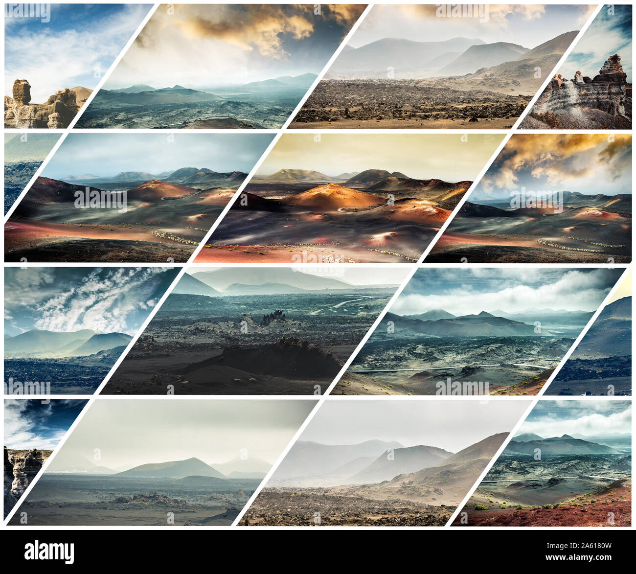 Collage von vulkanischen Berglandschaft in Lanzarote, Kanarische Inseln, Spanien Stockfoto