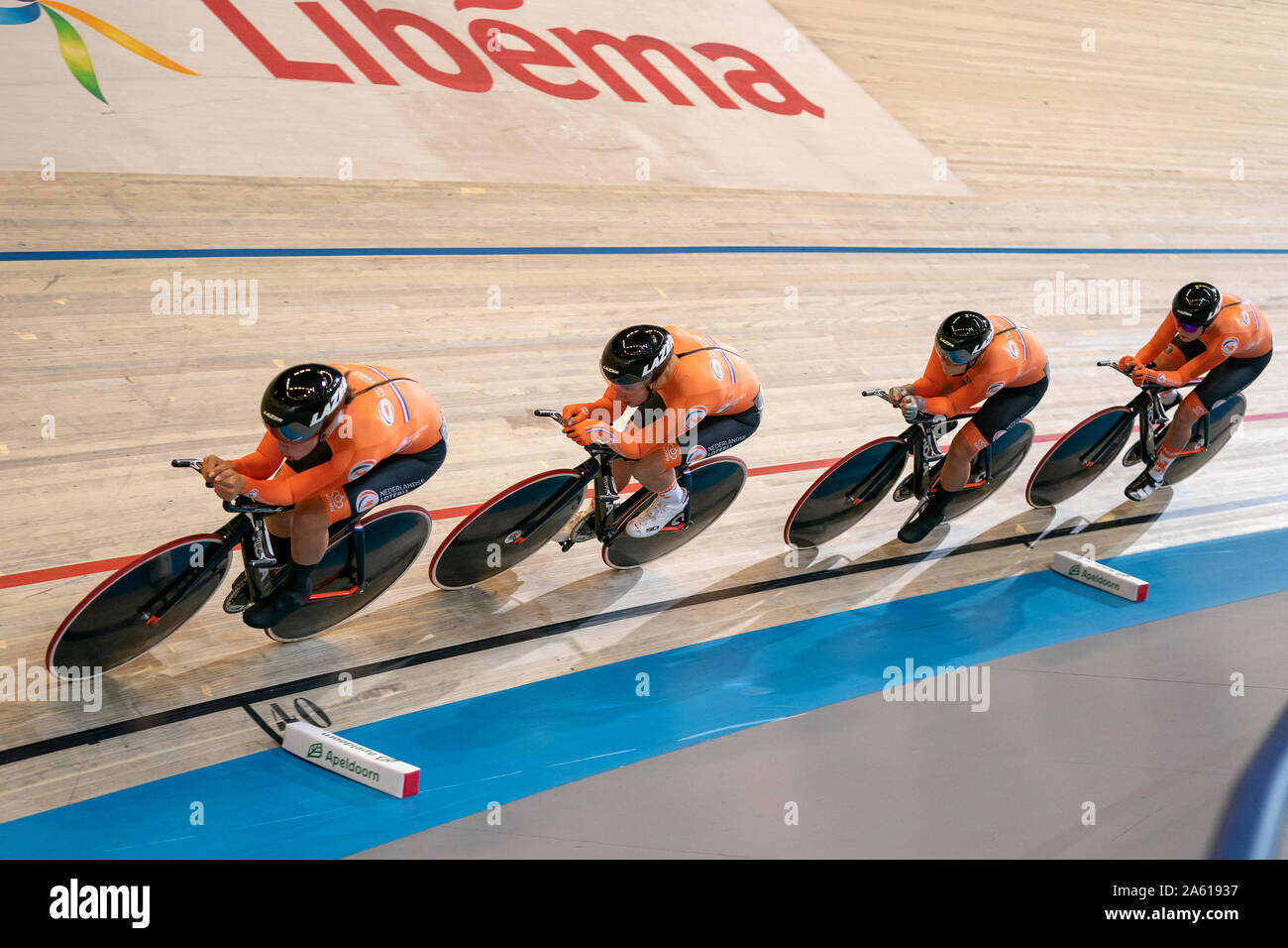 16. oktober 2019 Apeldoorn, Niederlande Trackcycling Europameisterschaft 2019 DE ZOETE Mylen, VAN DER HULST Amber, VAN HAAFTEN Kirstie, VAN TEESELING Bente of the Netherlands Stockfoto