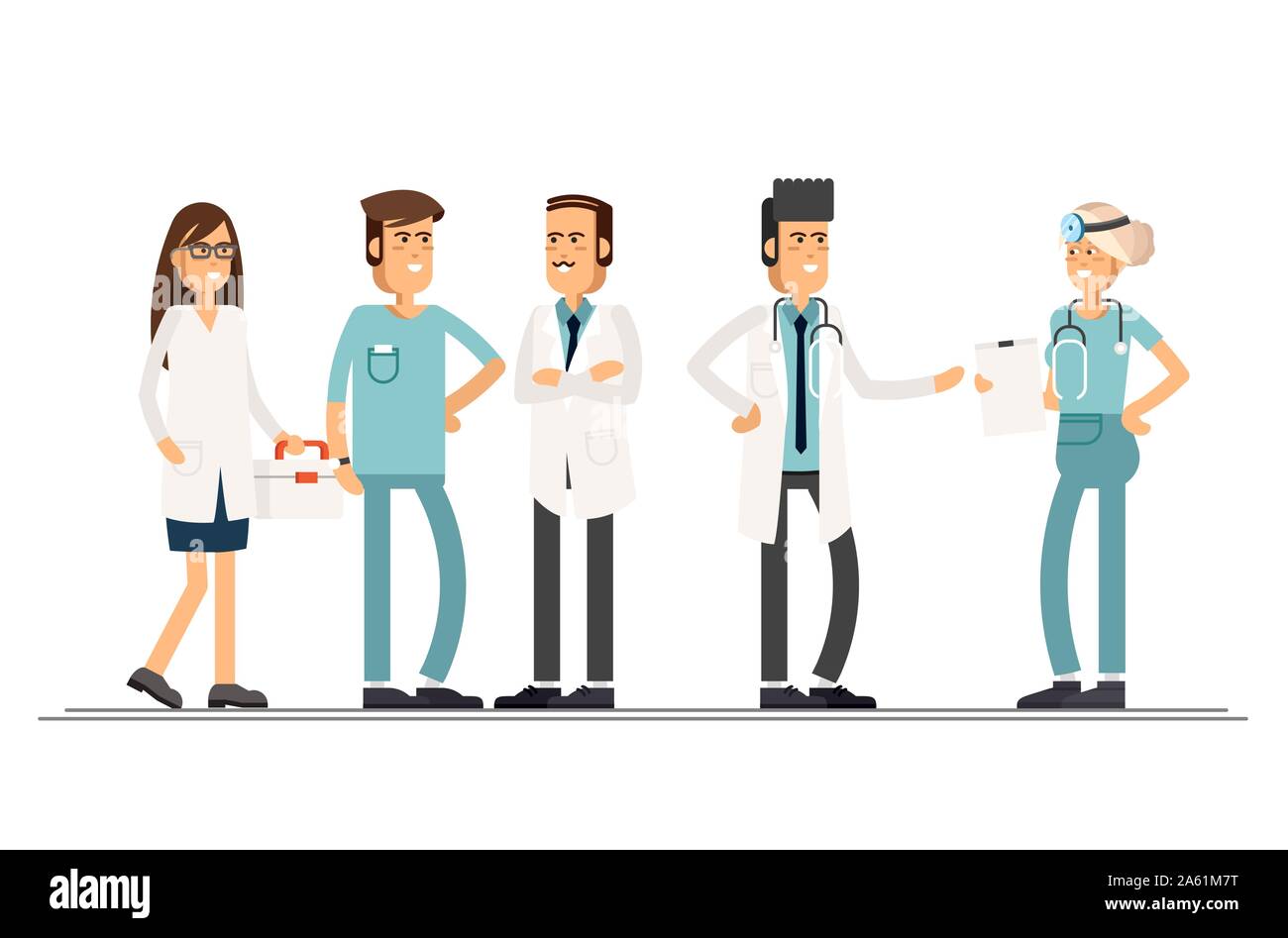 Team Ärzte auf einem weißen Hintergrund. Weiblich und männlich das medizinische Personal. Vector Illustration im flachen Stil Stock Vektor