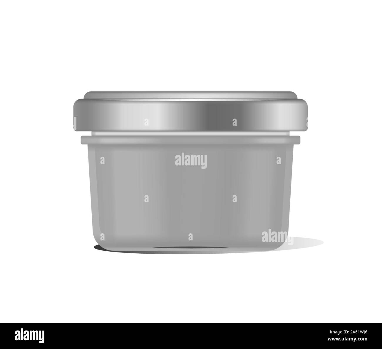 Vector Illustration Glas Glas für Babynahrung realistische Bank auf weißem Hintergrund. Organic Baby food pürieren. Mock up mit Template Design Label. Stock Vektor