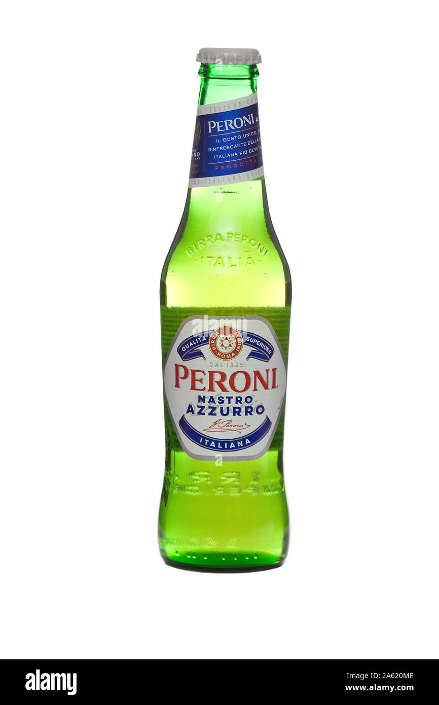 Peroni Bier Flasche auf isoliert weißer Hintergrund Stockfoto