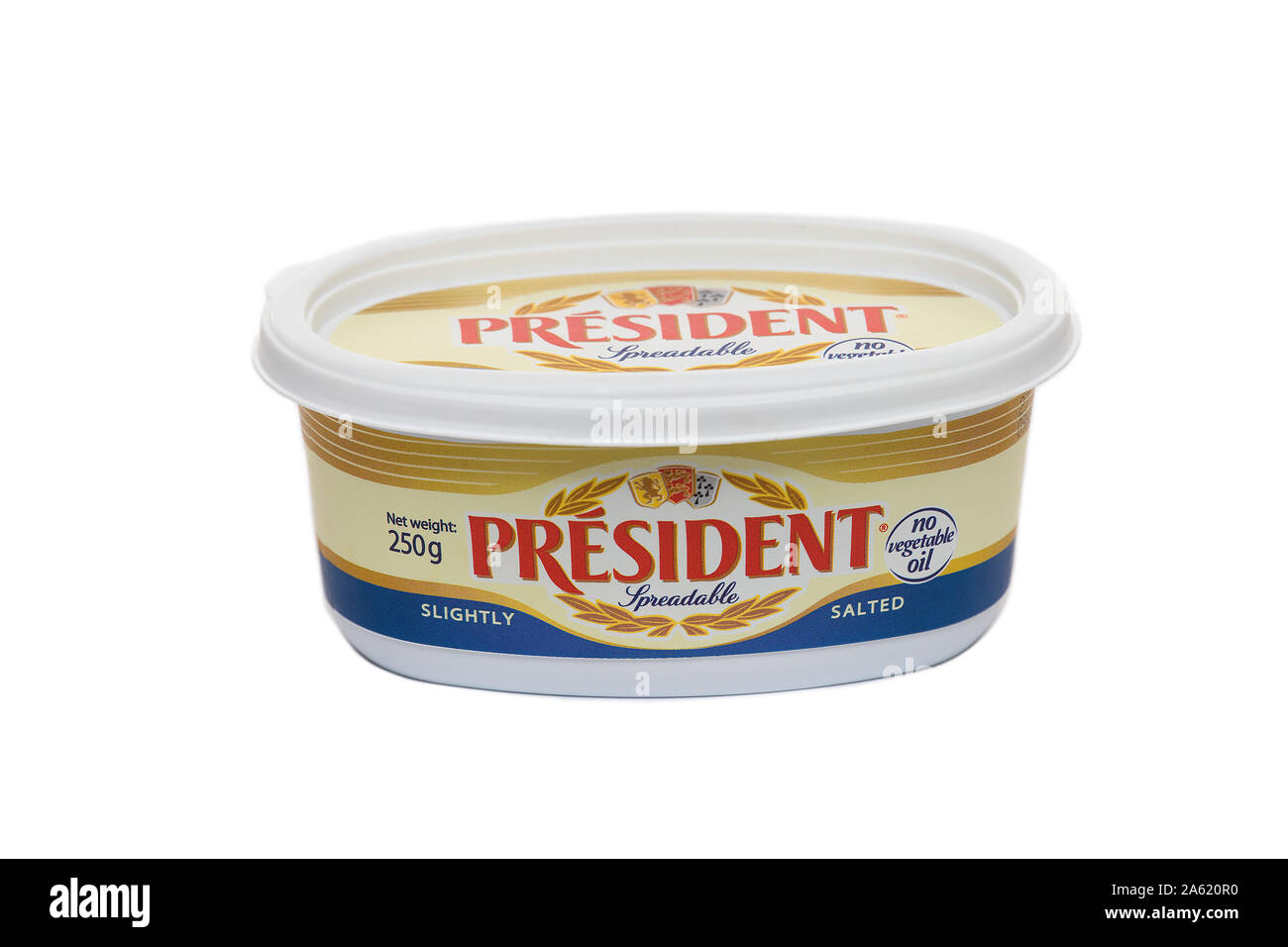 Präsident streichfähige Butter auf isoliert weißer Hintergrund Stockfoto