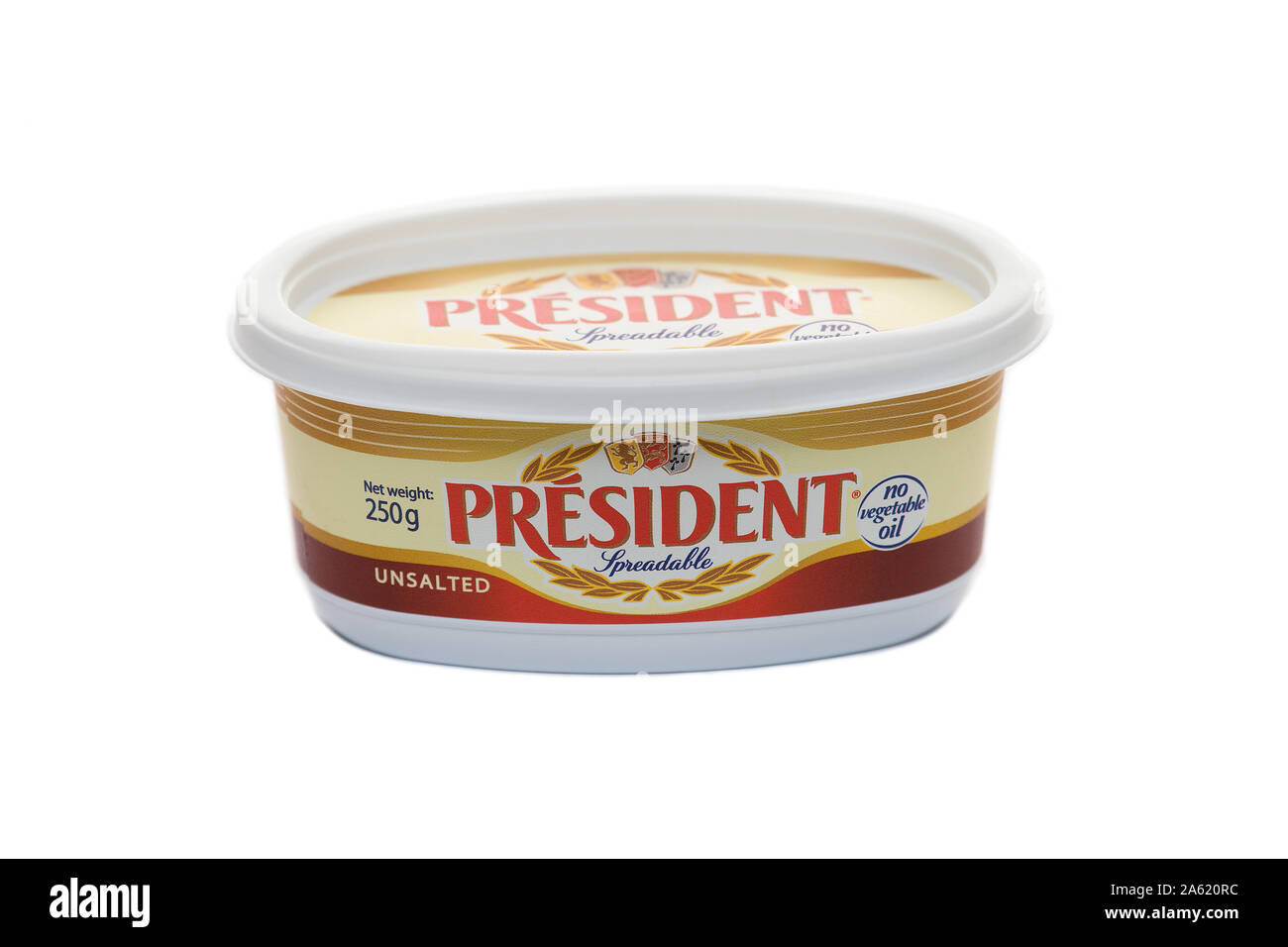 Präsident streichfähige Butter auf isoliert weißer Hintergrund Stockfoto