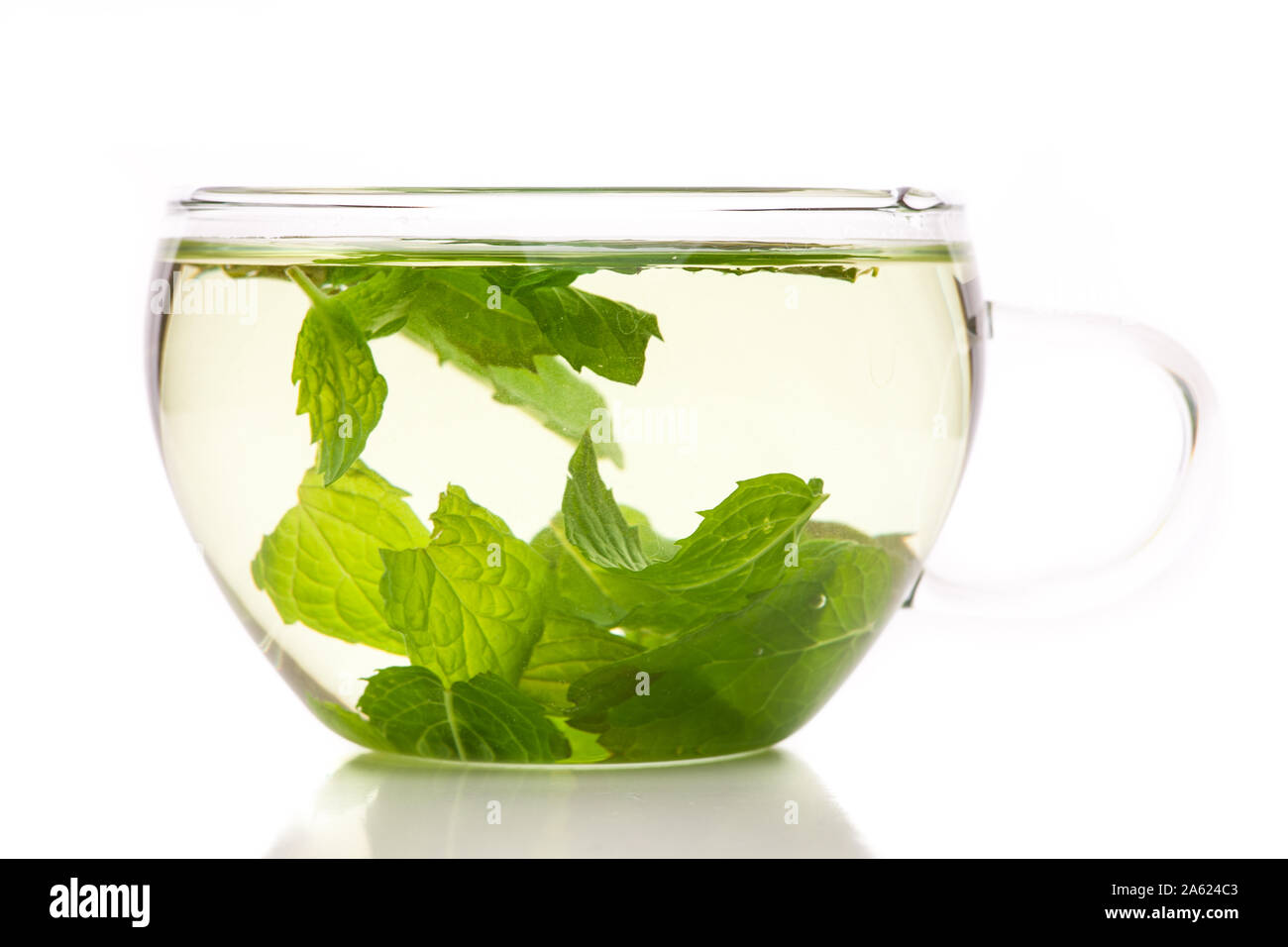 Tee mit frischem Grün Pfefferminze Blätter Stockfoto