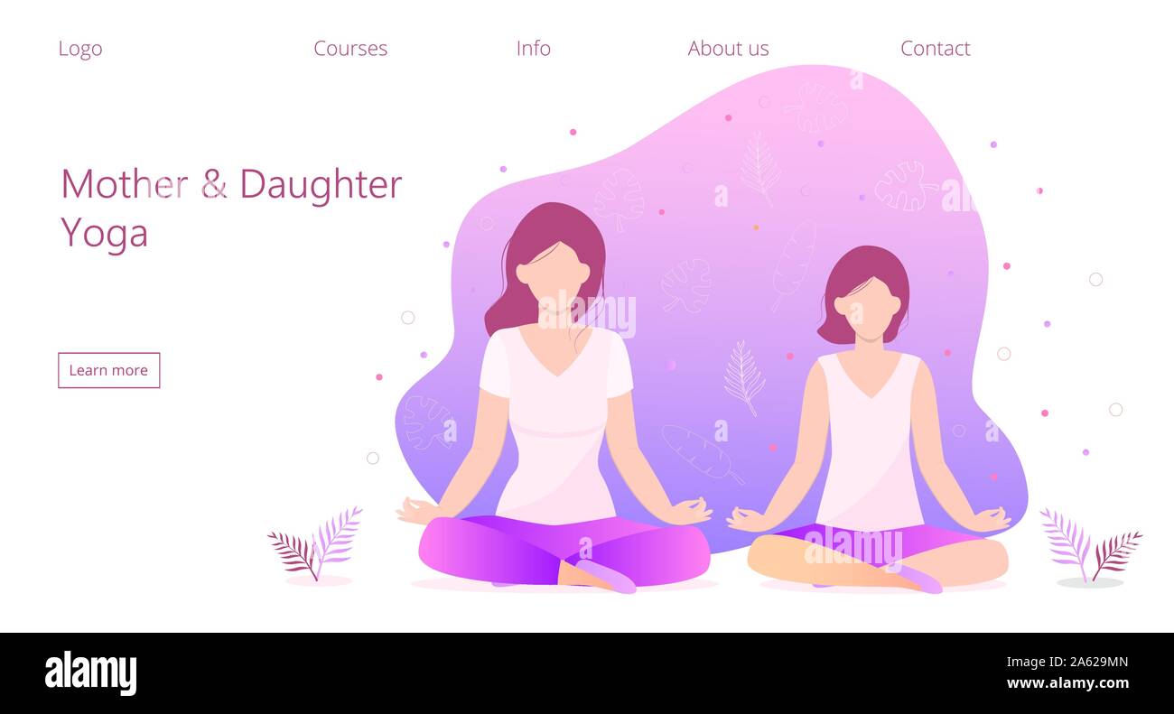 Mutter und Tochter yoga Konzept Vektor für die Landing Page. Zen darstellen, Meditation, Self-improvement Entspannen Stock Vektor