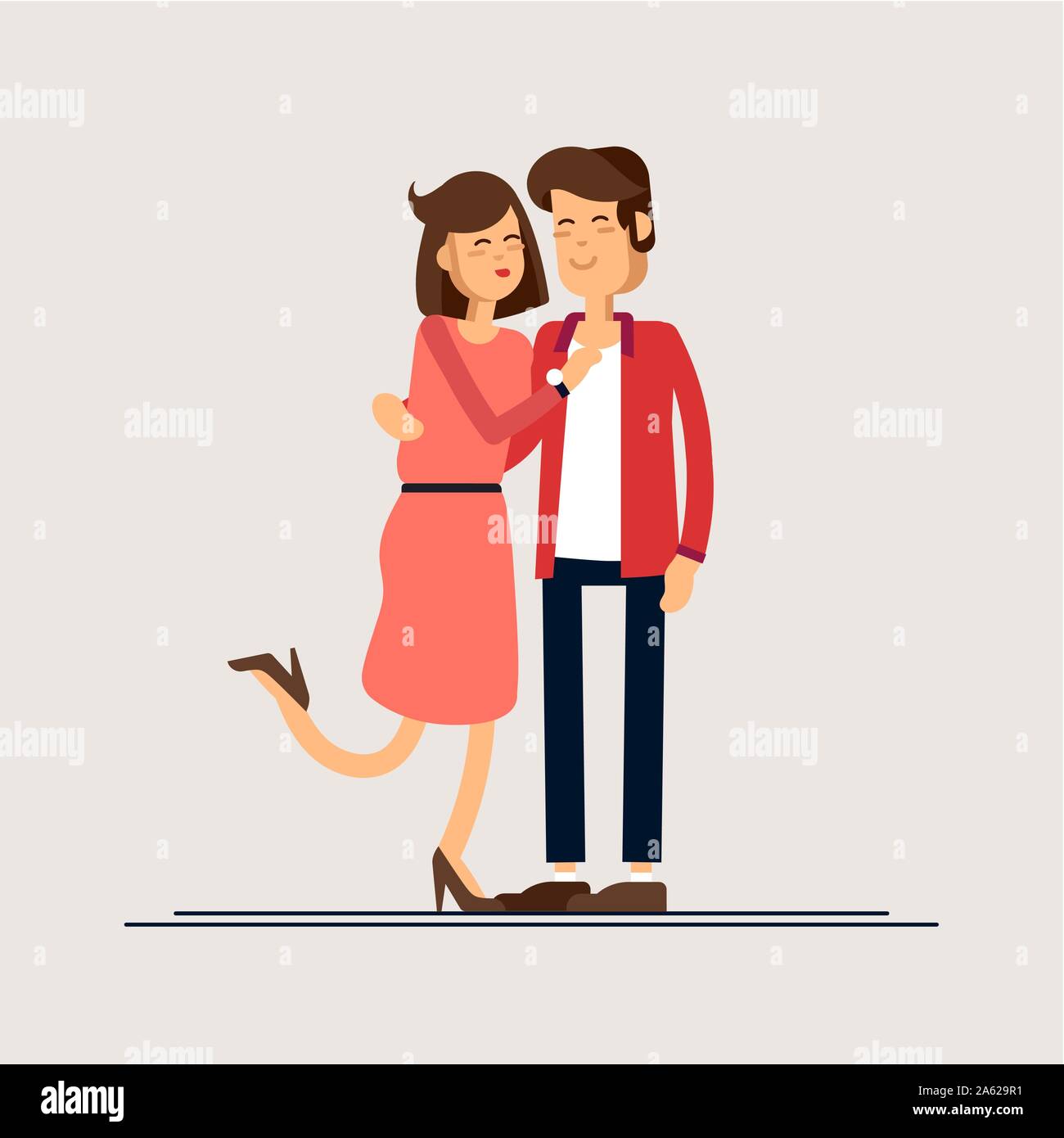Verliebte Paare. Mann und Frau umarmen sich liebevoll. Charaktere für das Fest des heiligen Valentins. Vektorgrafik im Cartoon-Stil. Stock Vektor