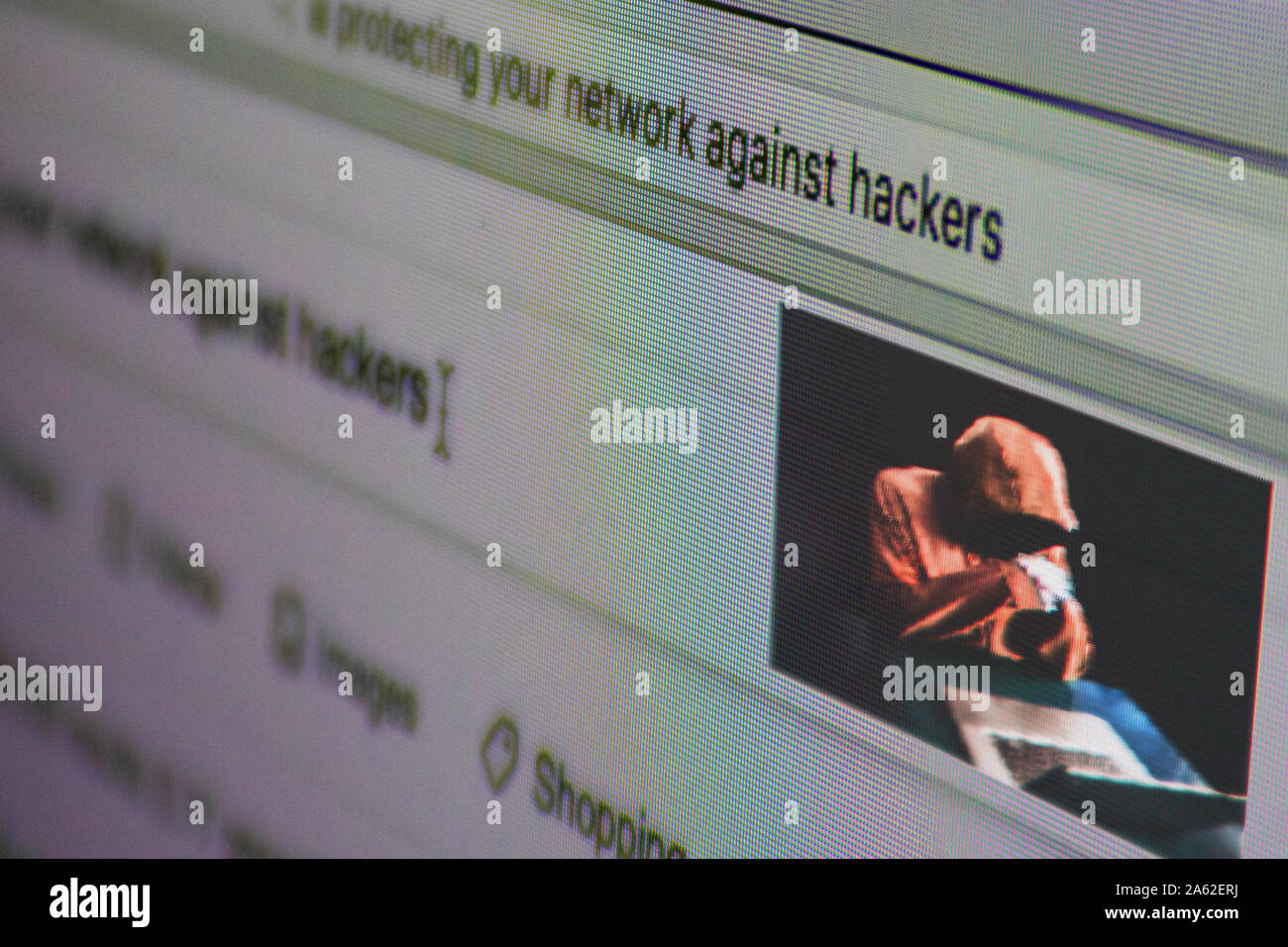 Close-up auf der Anzeige, Suche Thema: "Ihr Netzwerk gegen Hacker schützen. Stockfoto