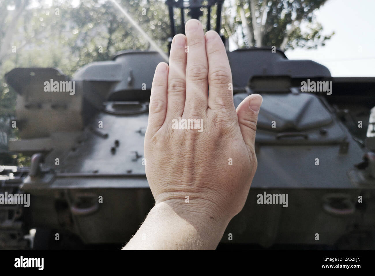Stop Kriege. Konzept - kein Krieg, militärische Operationen, den Frieden in der Welt. Kein Krieg sign Konzept. Stockfoto