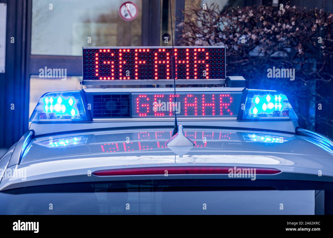 Polizei Streifenwagen der Autobahnpolizei, NRW, Fließtext Informationen an Bord gefährdet, Stockfoto