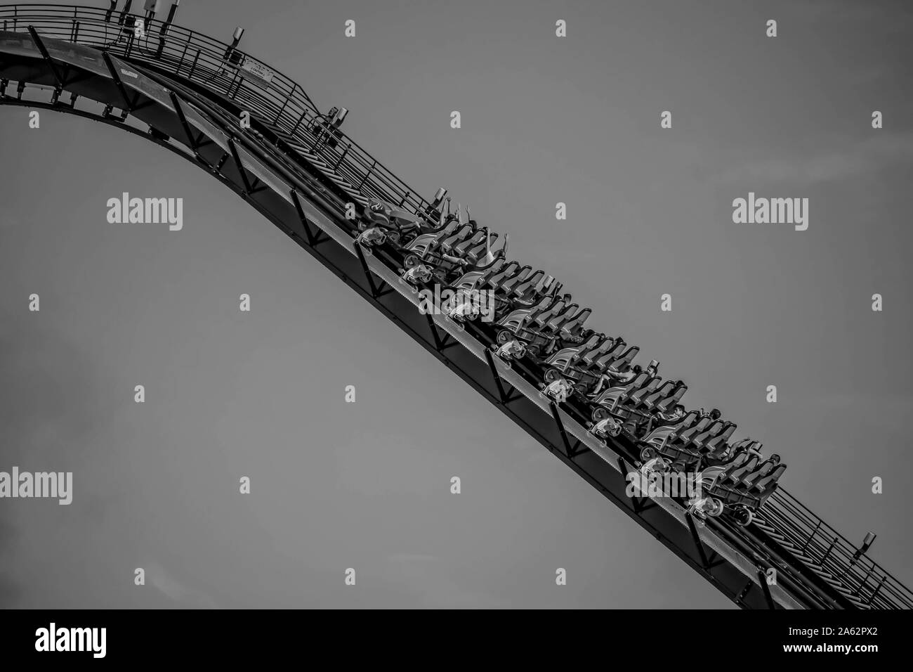 Orlando, Florida. August 30, 2019. Personen, die erstaunliche Mako Achterbahn, während im letzten Sommer in Seaworld Stockfoto