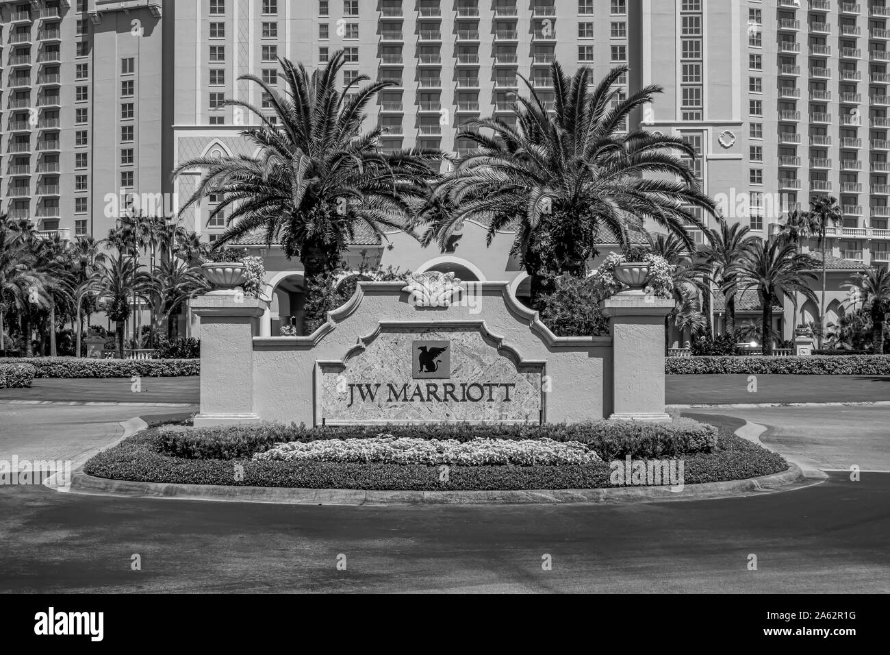 Orlando, Florida. Juli 16, 2019. JW Marriott Zeichen an John yaung Parkway Bereich Stockfoto