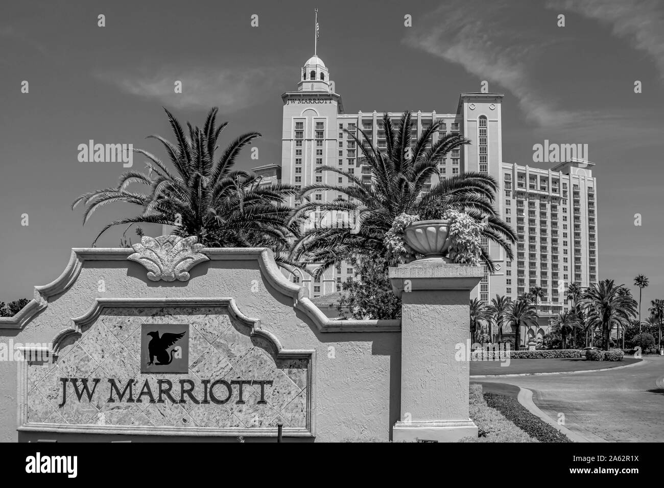 Orlando, Florida. Juli 16, 2019. Teilweise mit Blick auf die J W Marriott at John yaung Parkway Bereich Stockfoto