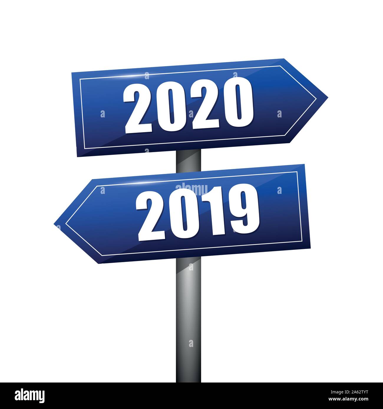 Blaue Schild in Richtung der Jahre 2019 bis 2020 Vector EPS Abbildung 10 Stock Vektor