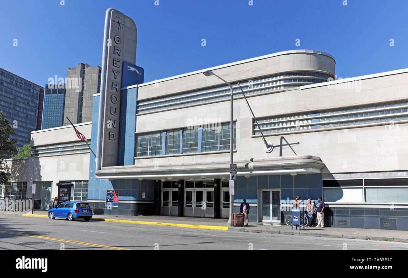 1948 gewidmet, der Greyhound Station auf Chester Avenue in der Innenstadt von Cleveland war als der größte Bus Terminal in der Welt zu der Zeit eingeläutet. Stockfoto