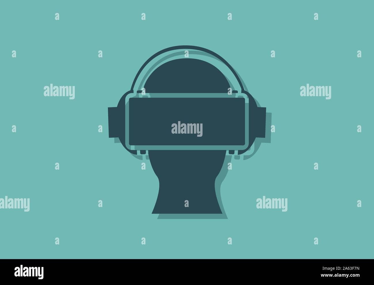 Virtual reality Headset, Silhouette mit High-tech-Gerät und dem menschlichen Kopf, vector illustration symbol Stock Vektor