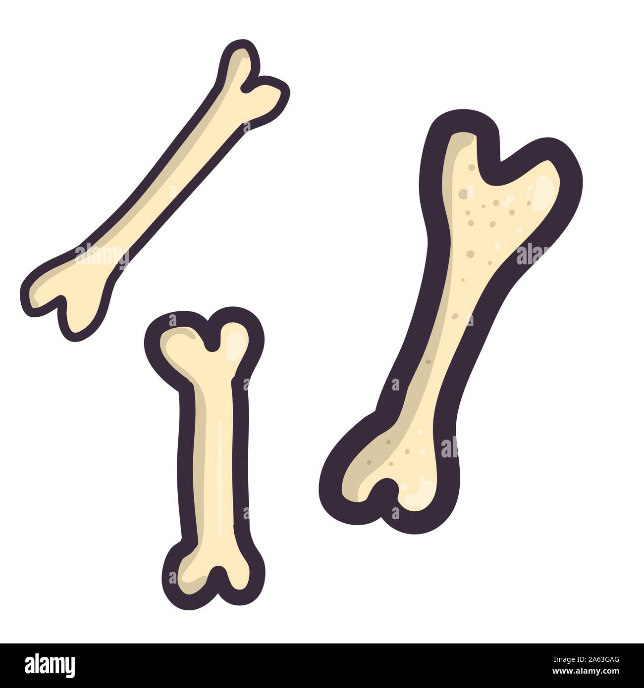 Cartoon Knochen in Doodle style Set. Halloween Horror Illustration. Flache Vektor isolierte Elemente. Stock Vektor