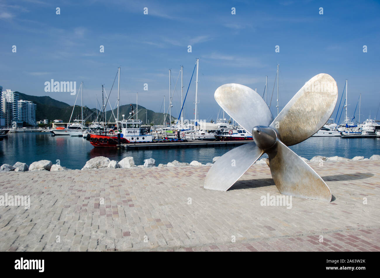 Morgen Szene in Marina Santa Marta. Marina Santa Marta liegt in der Bucht von Santa Marta an der Karibikküste Kolumbiens entfernt Stockfoto