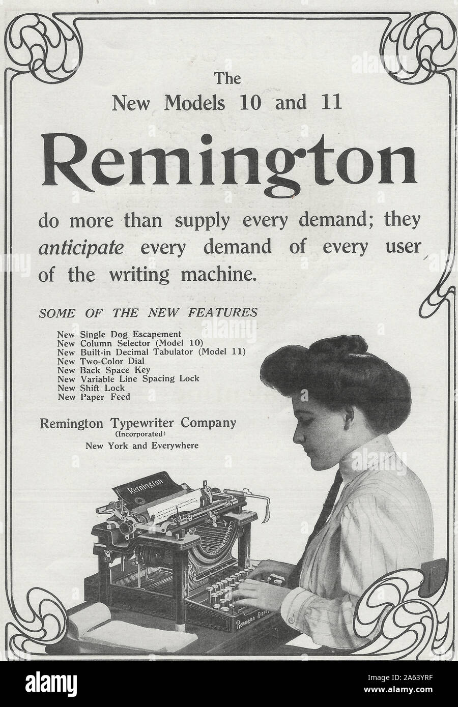 Werbung für den Remington Neue Modelle 10 und 11 Schreibmaschinen, 1909 Stockfoto