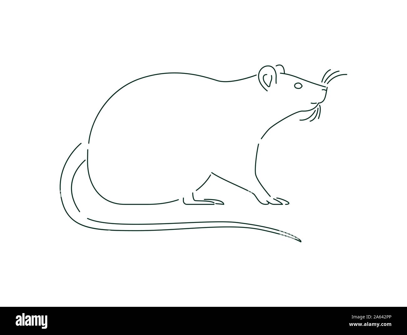 Ratte Tier Abbildung in schwarzer Umriss Stil. Minimalistische Hand gezeichnet einfache Maus Design auf isolierten weißen Hintergrund. Stock Vektor