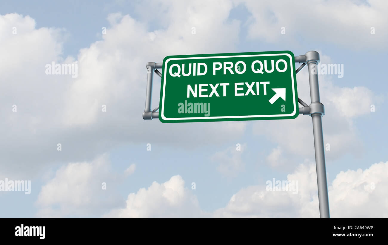 Quid pro quo Konzept als eine geschäftliche Transaktion oder unethische politisches Handeln in etwas geben für einen Gefallen als Exchange oder Übertragung von Dienstleistungen. Stockfoto