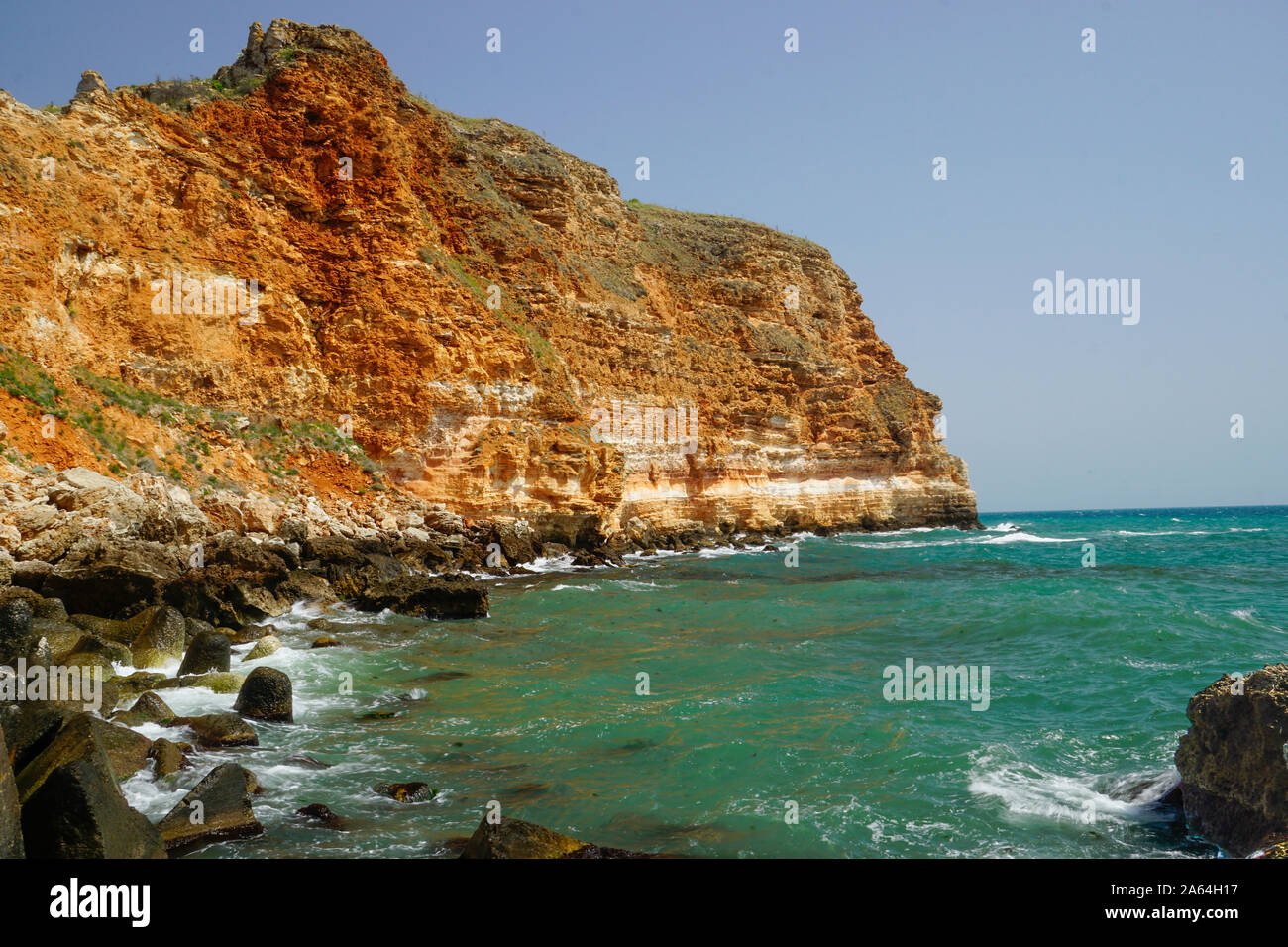 Der schöne Strand von dem geschützten Standort Gemeinde Bolata, Kavarna, Bulgarien. Stockfoto