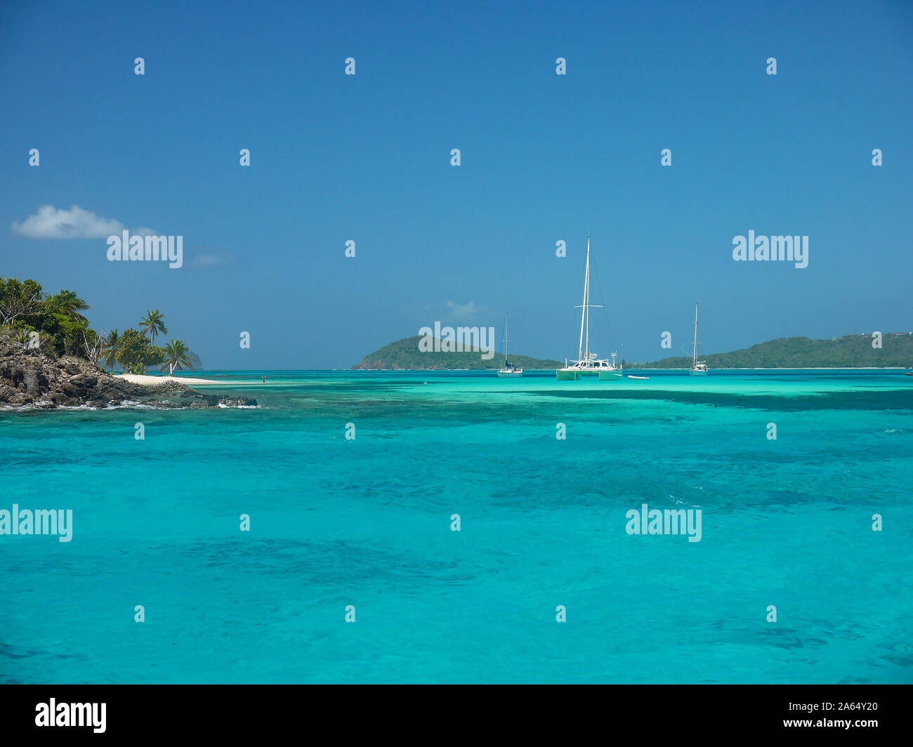 Yachten, Tobago Cays, St. Vincent und die Grenadinen Stockfoto