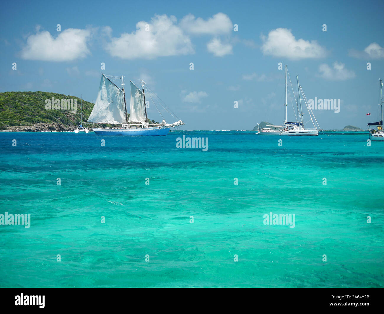 Yachten, Tobago Cays, St. Vincent und die Grenadinen Stockfoto