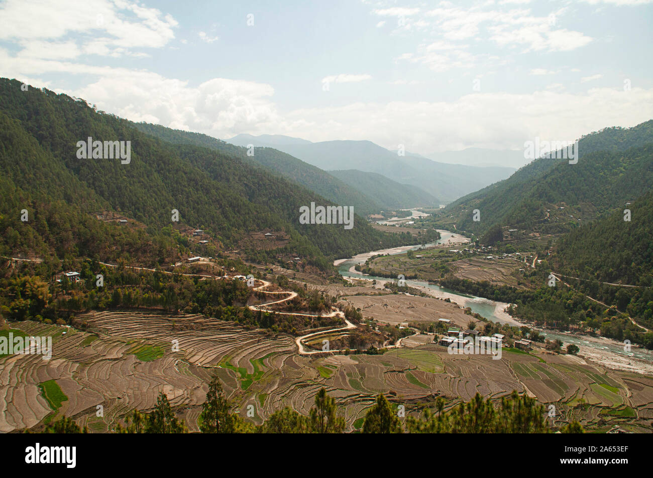 Schöne Landschaft, Punakha Bezirk in Bhutan Stockfoto
