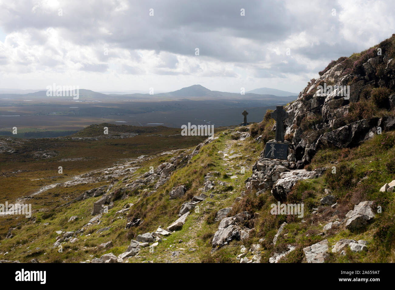 Irland, Galway County: Mámean, ein Ort der Wallfahrt nach Saint Patrick entlang der westlichen Weg Wanderweg gewidmet, in der Maumturks Bergkette Stockfoto