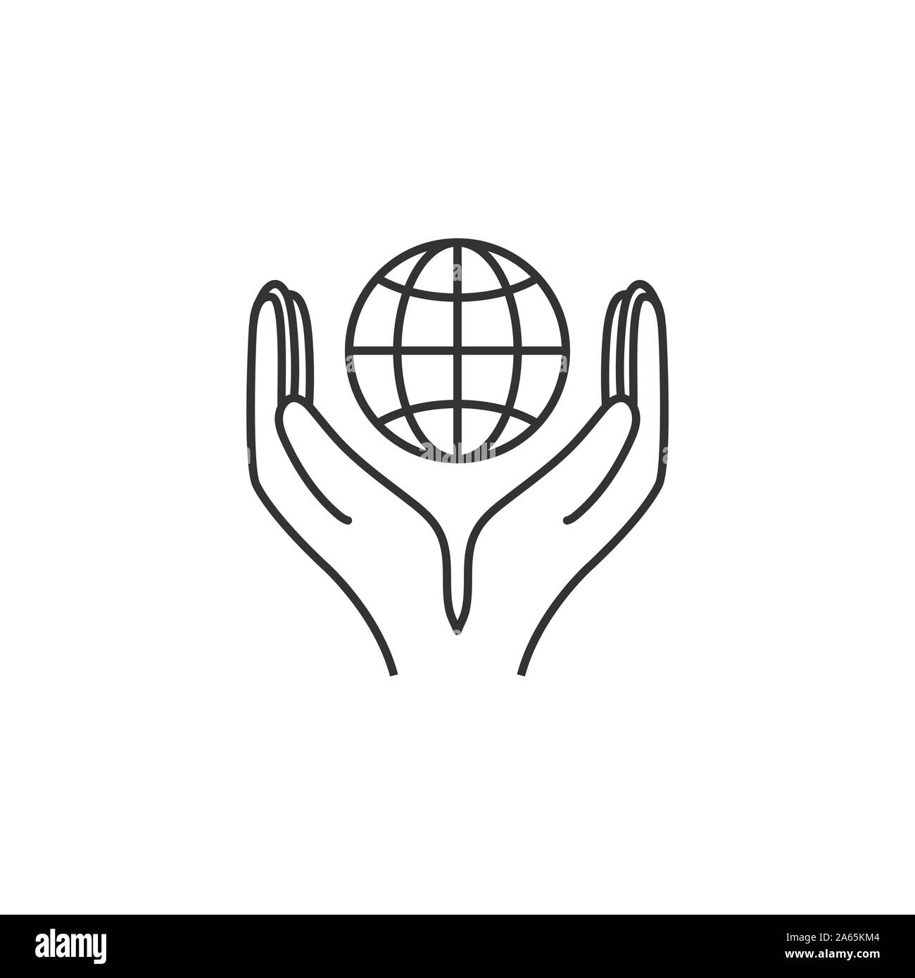 Hand mit globalen Symbol. Vector Illustration, flache Bauweise Stock Vektor