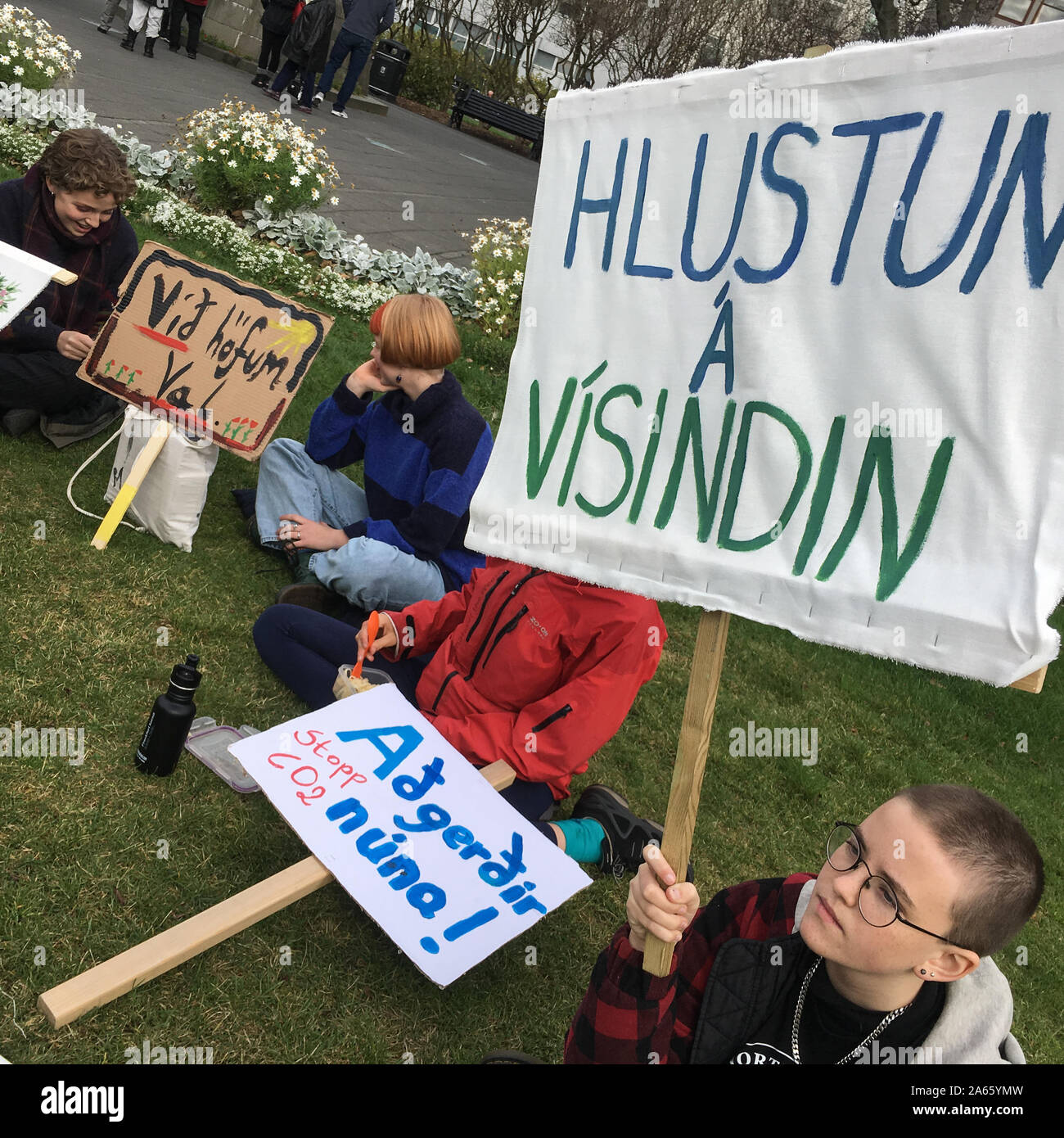 Freitag 4 Zukunft, Jugend Schule Streik das Bewusstsein für die Umwelt und Klimawandel zu sensibilisieren, in Reykjavik, Island, 11. Oktober 2019. Stockfoto