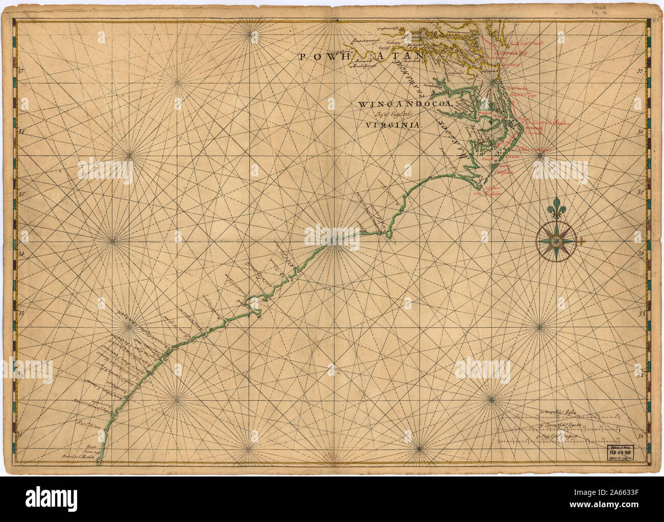Karte von Atlantischen Küste von Nordamerika von der Chesapeake Bay, Florida Stockfoto
