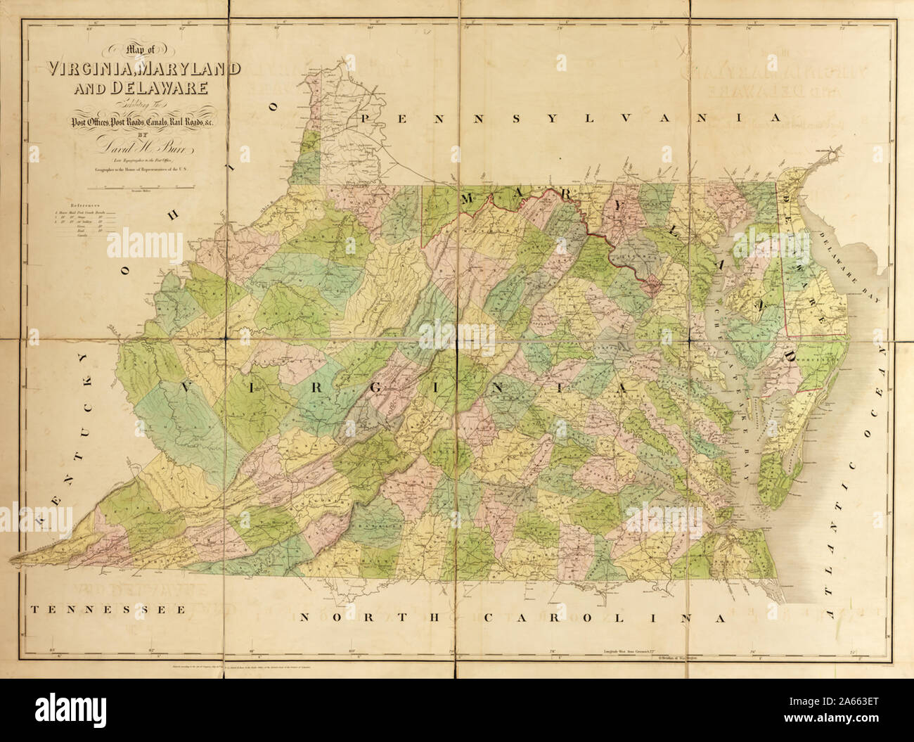 Karte von Virginia, Maryland und Delaware Stockfoto