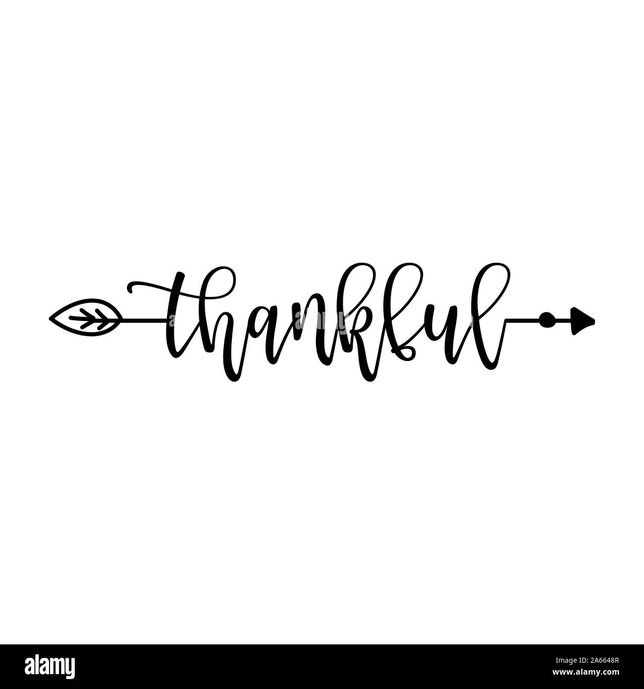 "Dankbar" in boho Pfeil - schöne Schrift Kalligraphie Zitat. Handschriftliche Tattoo, Tinte Design oder Grußkarte. Moderne vector Art. Stock Vektor